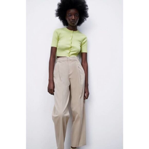 ZARA Beige Wide Leg Pants Pockets - Picture 3 of 7